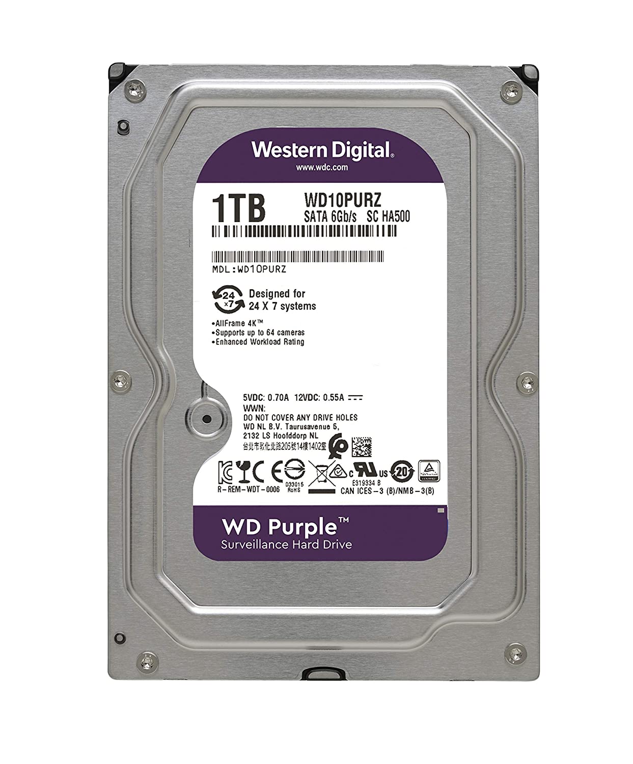 WD Purple Surveillance Hard Drive 1TB