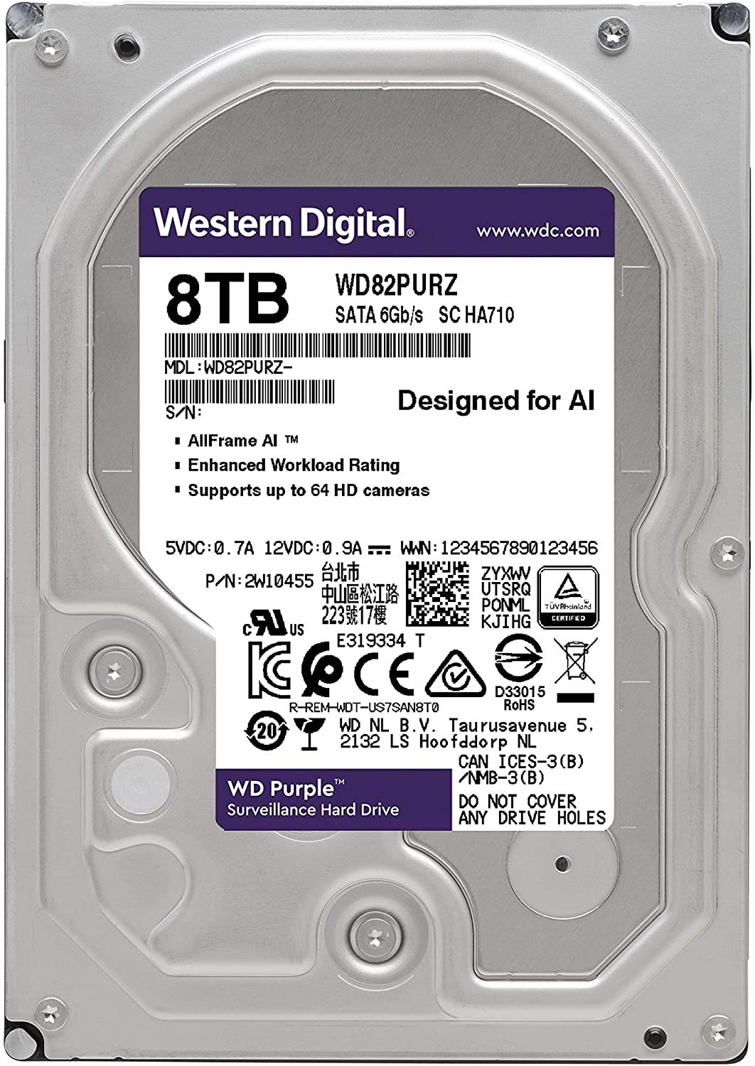 WD Purple Surveillance Hard Drive 8TB